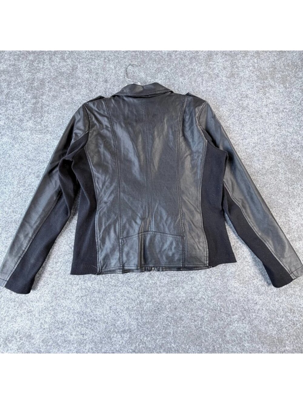 Maurices Faux Leather Full-Zip Moto Jacket Womens L Black Rib Knit Side Panels - Picture 2 of 16